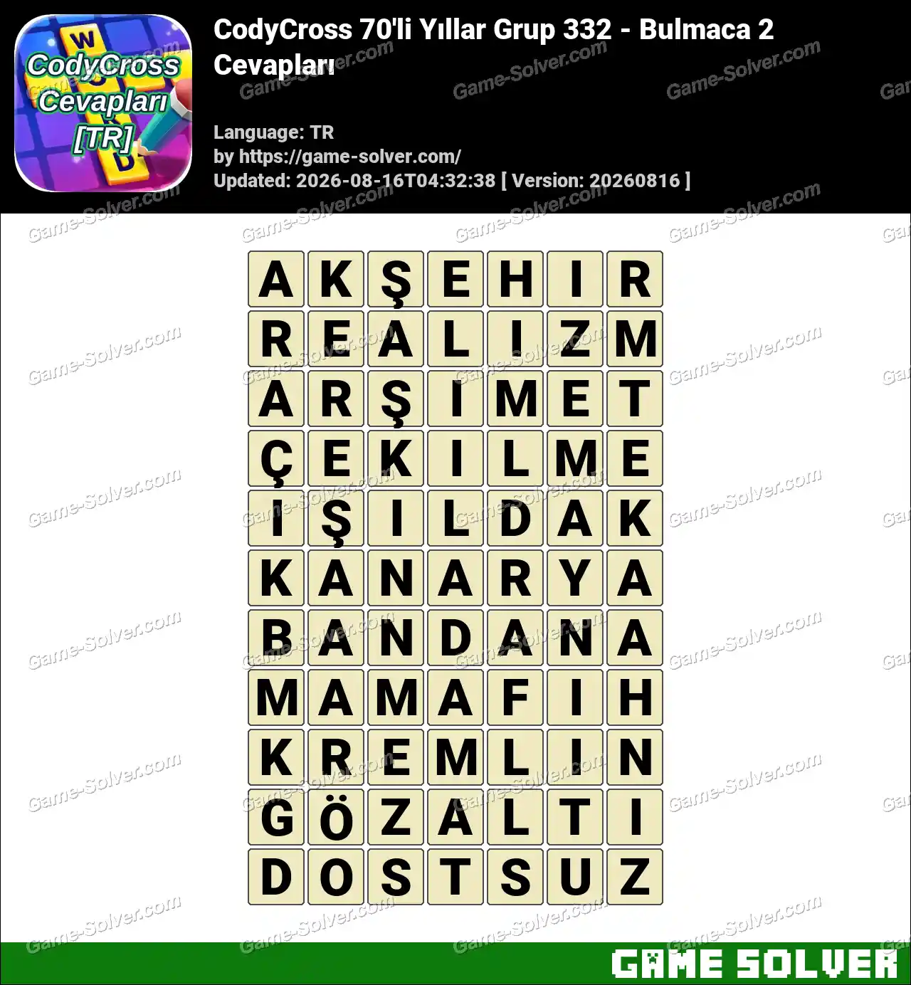 CodyCross 70’li Yıllar Grup 332 – Bulmaca 2 Cevapları